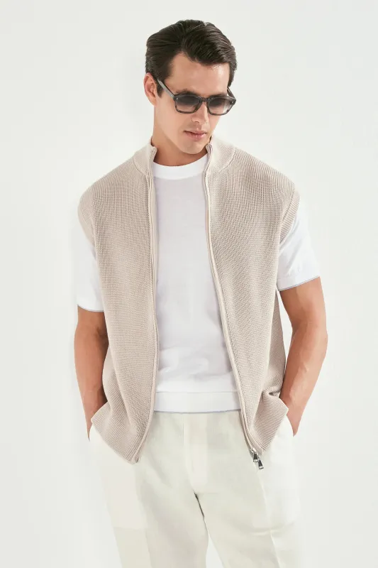 Beige knitted vest - Made in Italy sold by Pini Parma