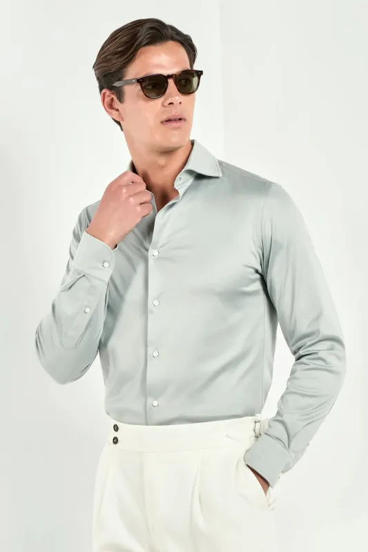 Light sage mercerised cotton shirt - Made in Italy made by Pini Parma