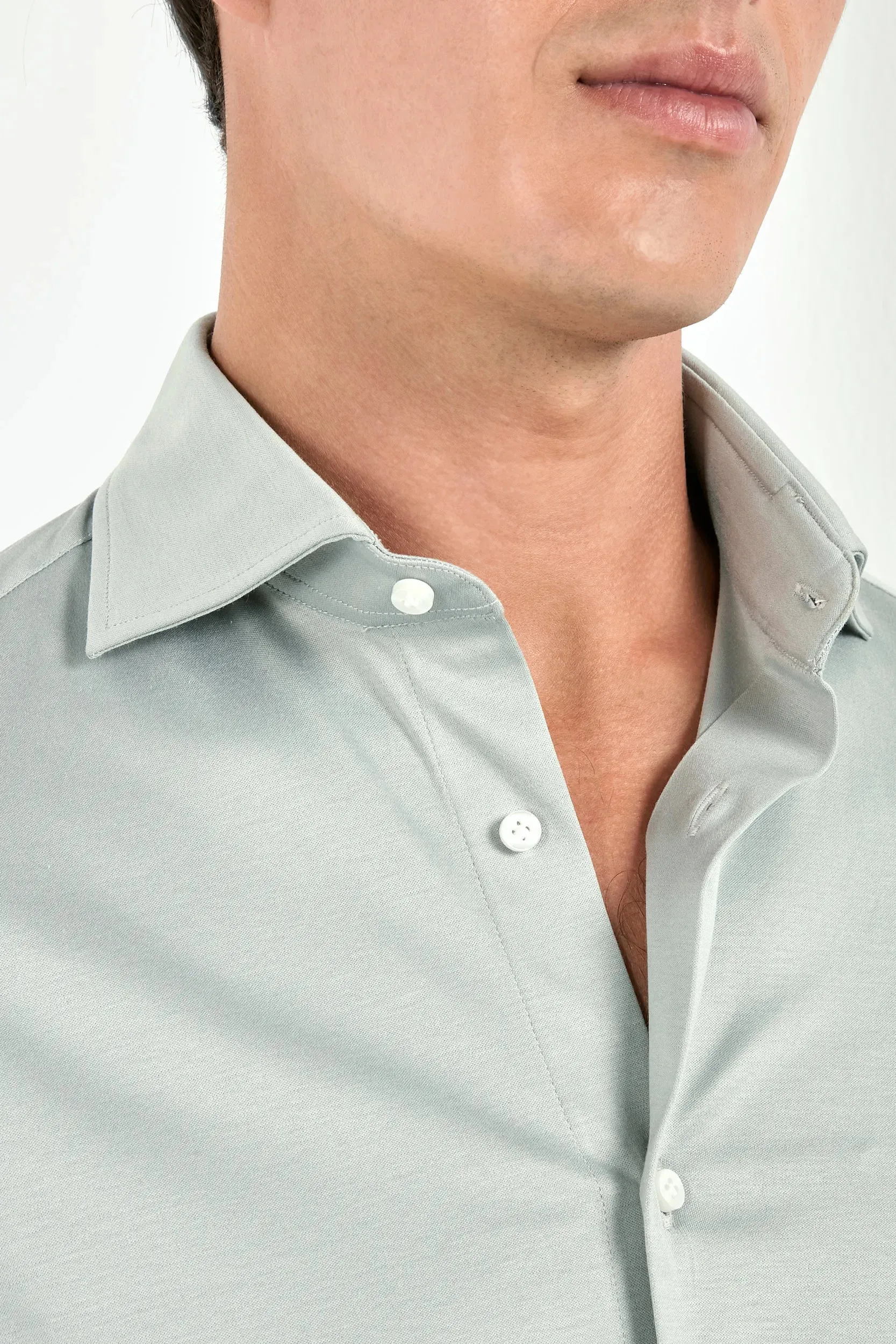 Light sage mercerised cotton shirt - Made in Italy sold by Pini Parma product image thumbnail 3