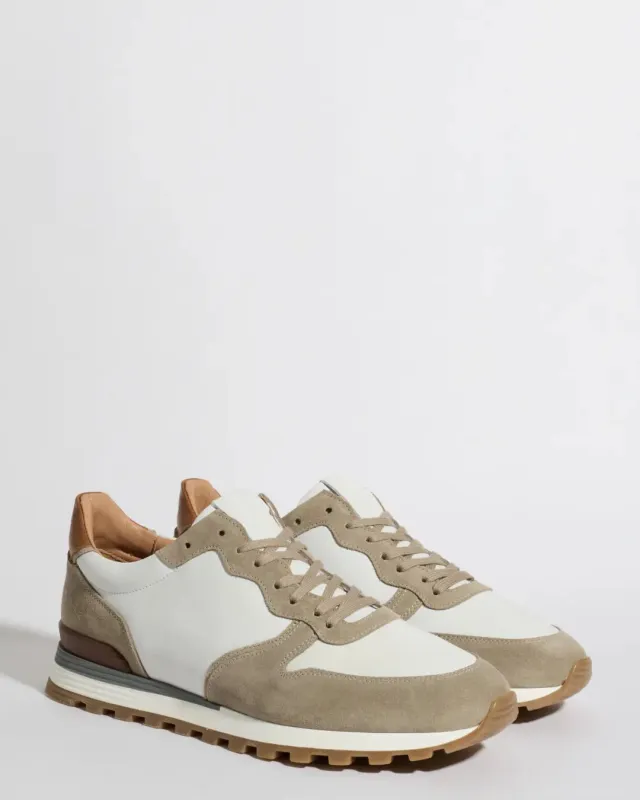Taupe and white nabuk and suede runners - Made In Italy sold by Pini Parma