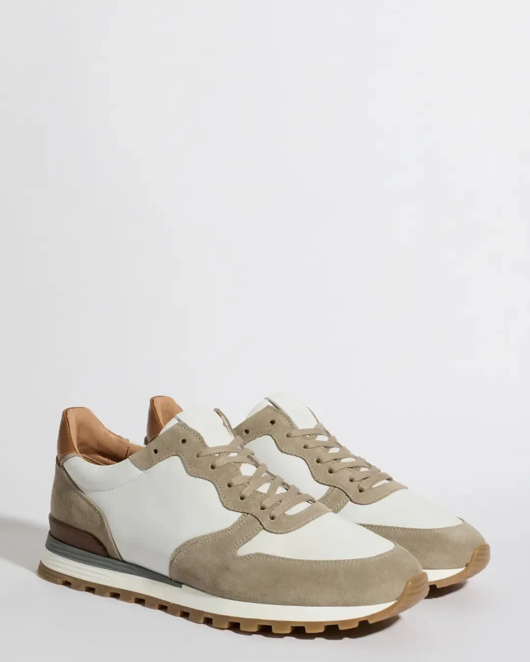 Taupe and white nabuk and suede runners - Made In Italy sold by Pini Parma