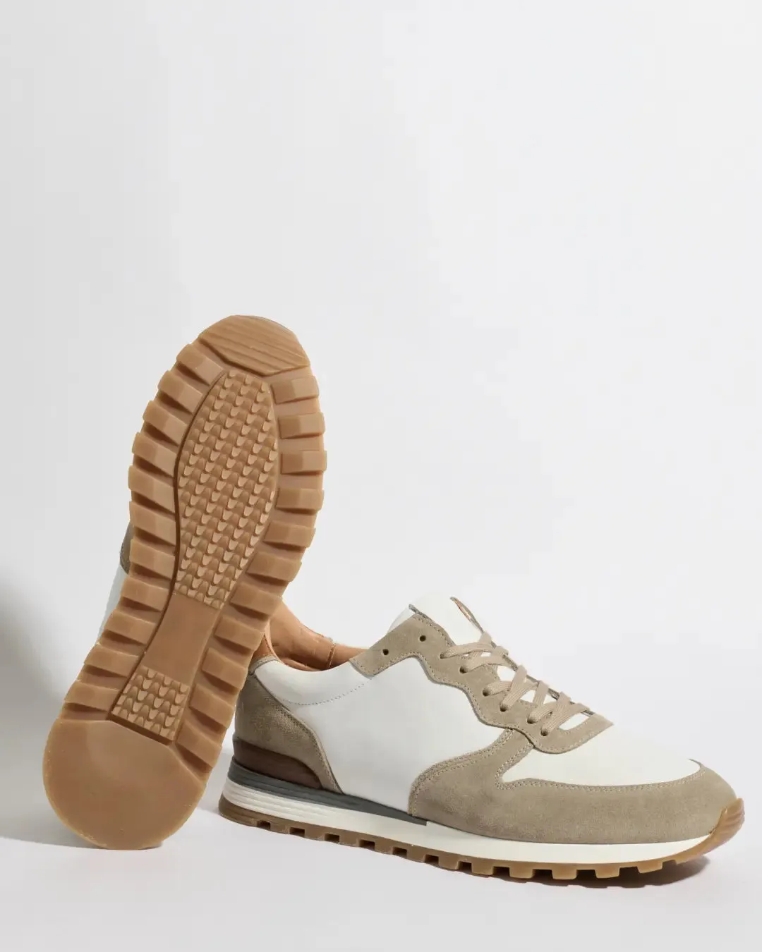 Taupe and white nabuk and suede runners - Made In Italy sold by Pini Parma product image thumbnail 3