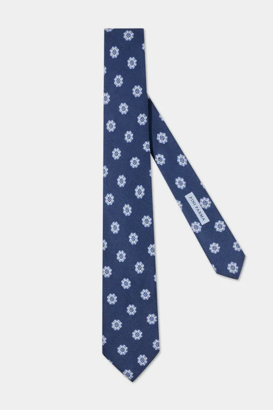 Blue macro fancy silk tie - Made in Italy made by Pini Parma
