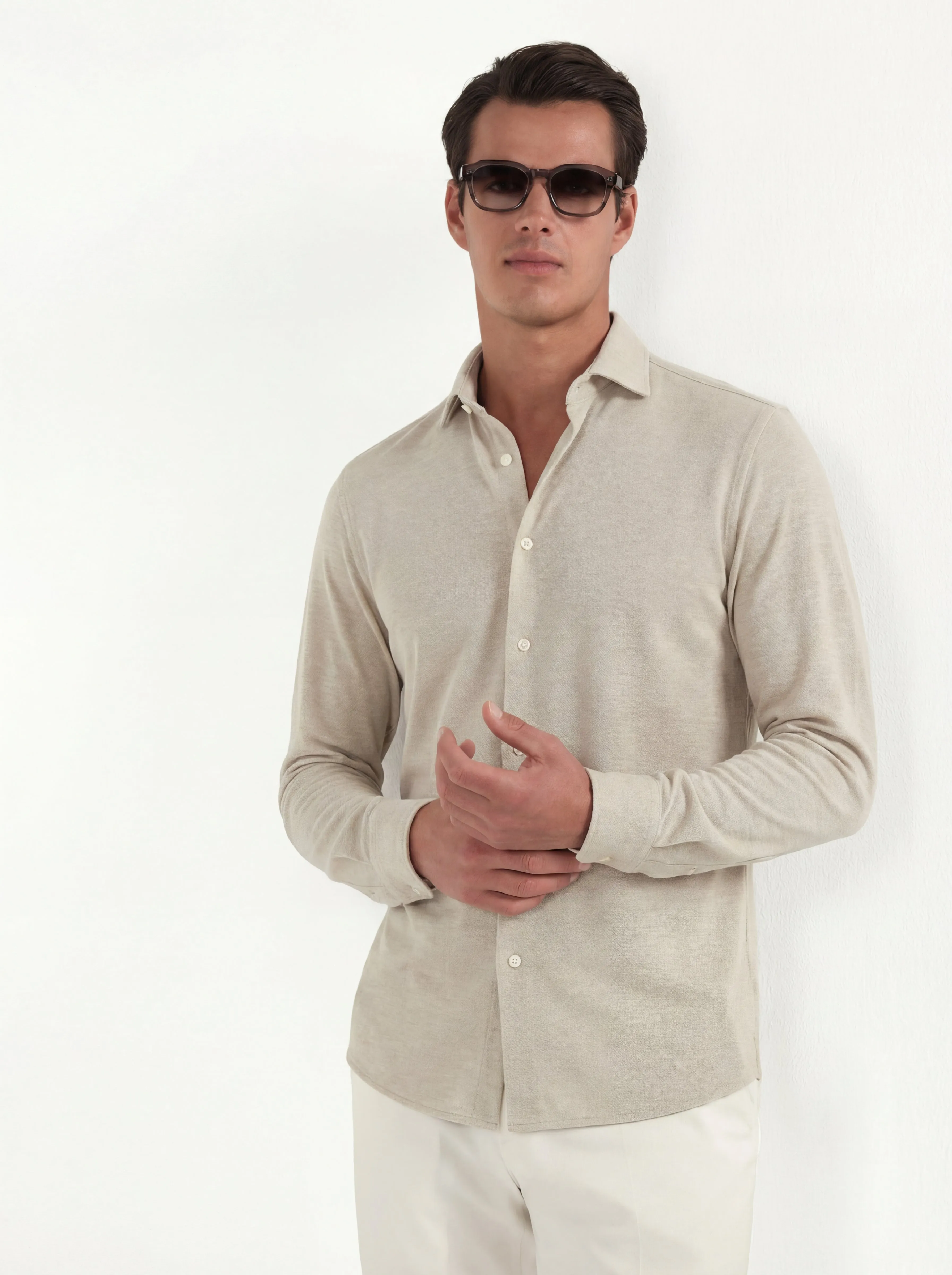 Beige jersey merino shirt - Made in Italy sold by Pini Parma