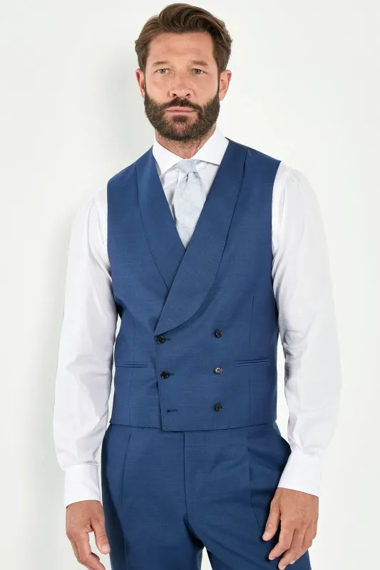 Royal blue double breasted waistcoat - Made in Italy made by Pini Parma
