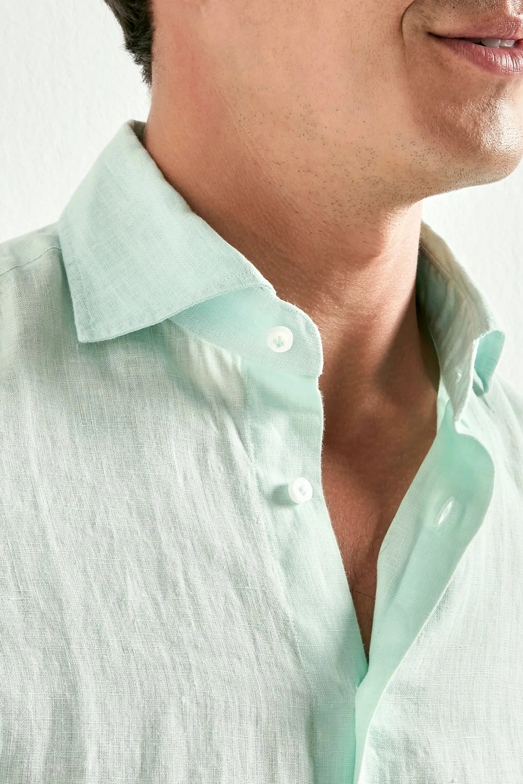 Mint garment dyed linen shirt - Made in Italy sold by Pini Parma product image thumbnail 2