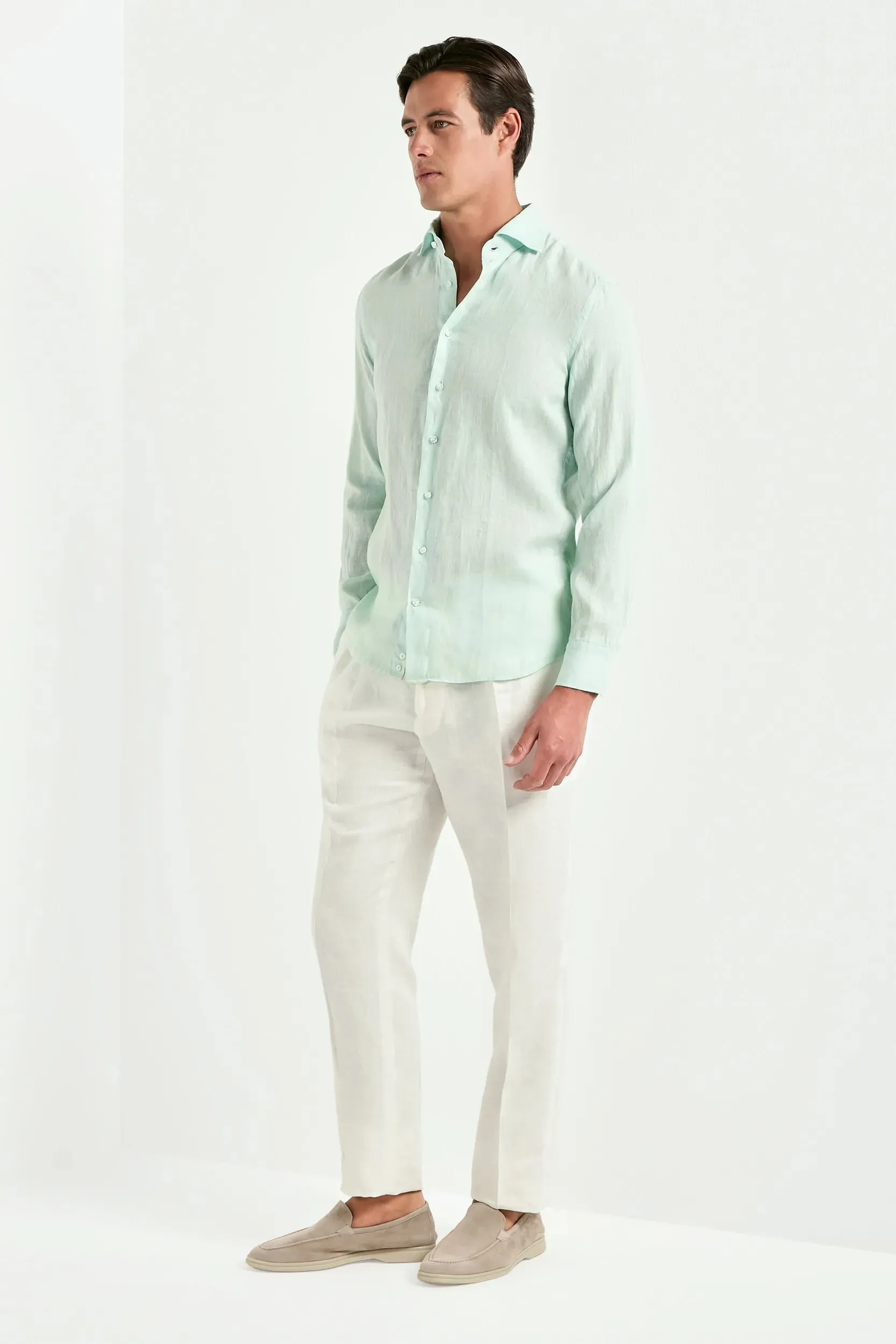 Mint garment dyed linen shirt - Made in Italy sold by Pini Parma product image thumbnail 3