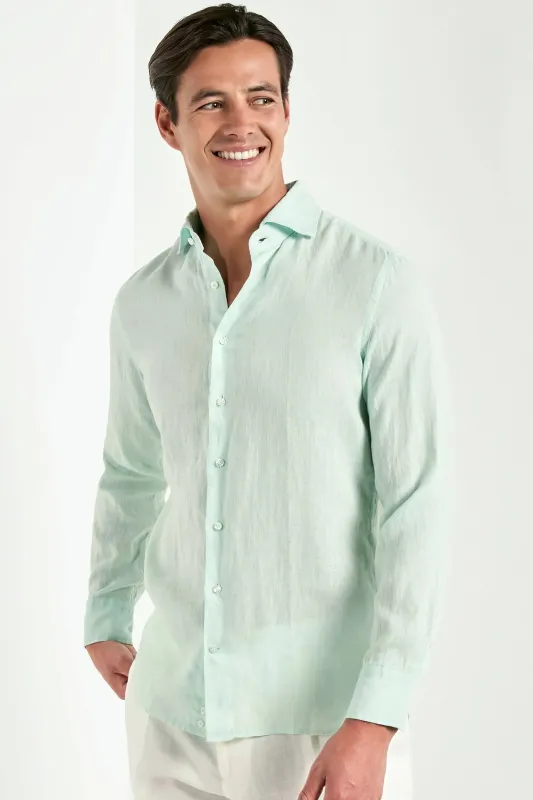 Mint garment dyed linen shirt - Made in Italy made by Pini Parma