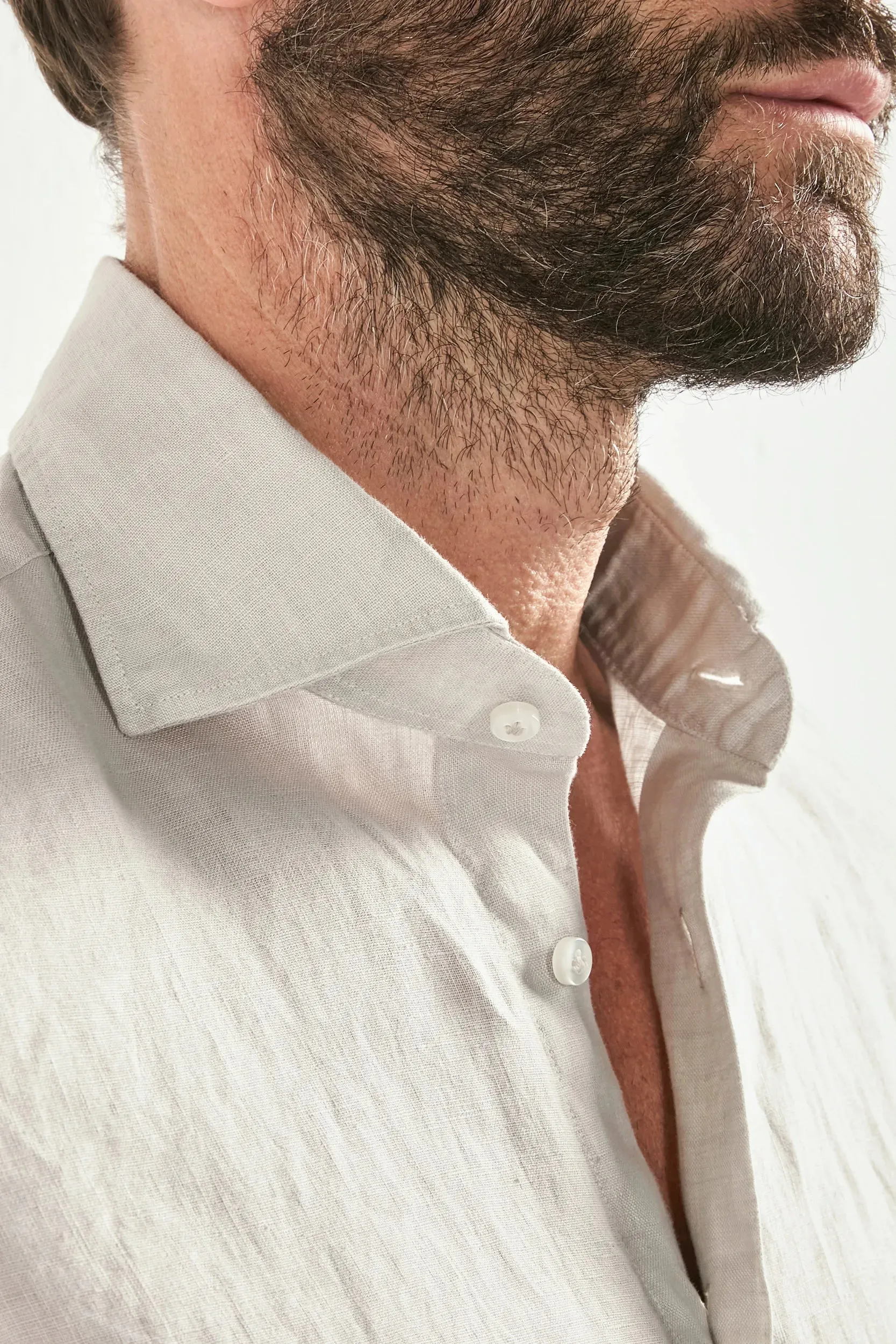 Light stone garment dyed linen shirt - Made in Italy sold by Pini Parma product image thumbnail 2