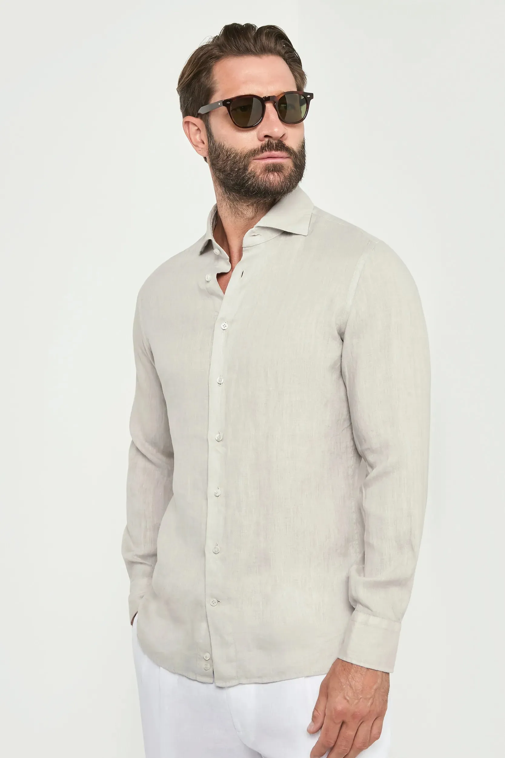Light stone garment dyed linen shirt - Made in Italy sold by Pini Parma product image thumbnail 3