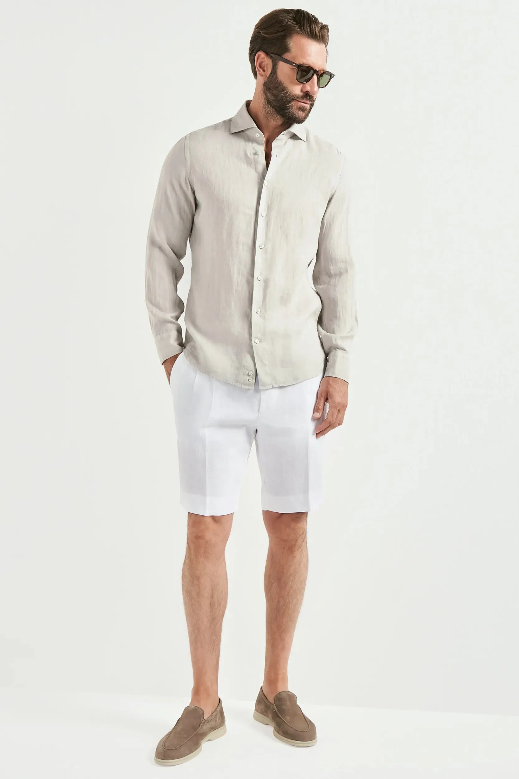 Light stone garment dyed linen shirt - Made in Italy sold by Pini Parma product image thumbnail 5