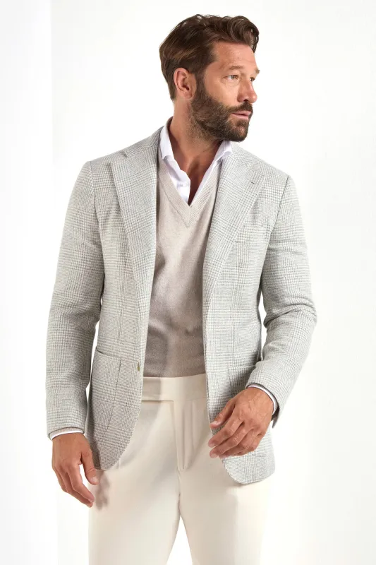 Light grey Prince of Wales jacket - Made in Italy sold by Pini Parma