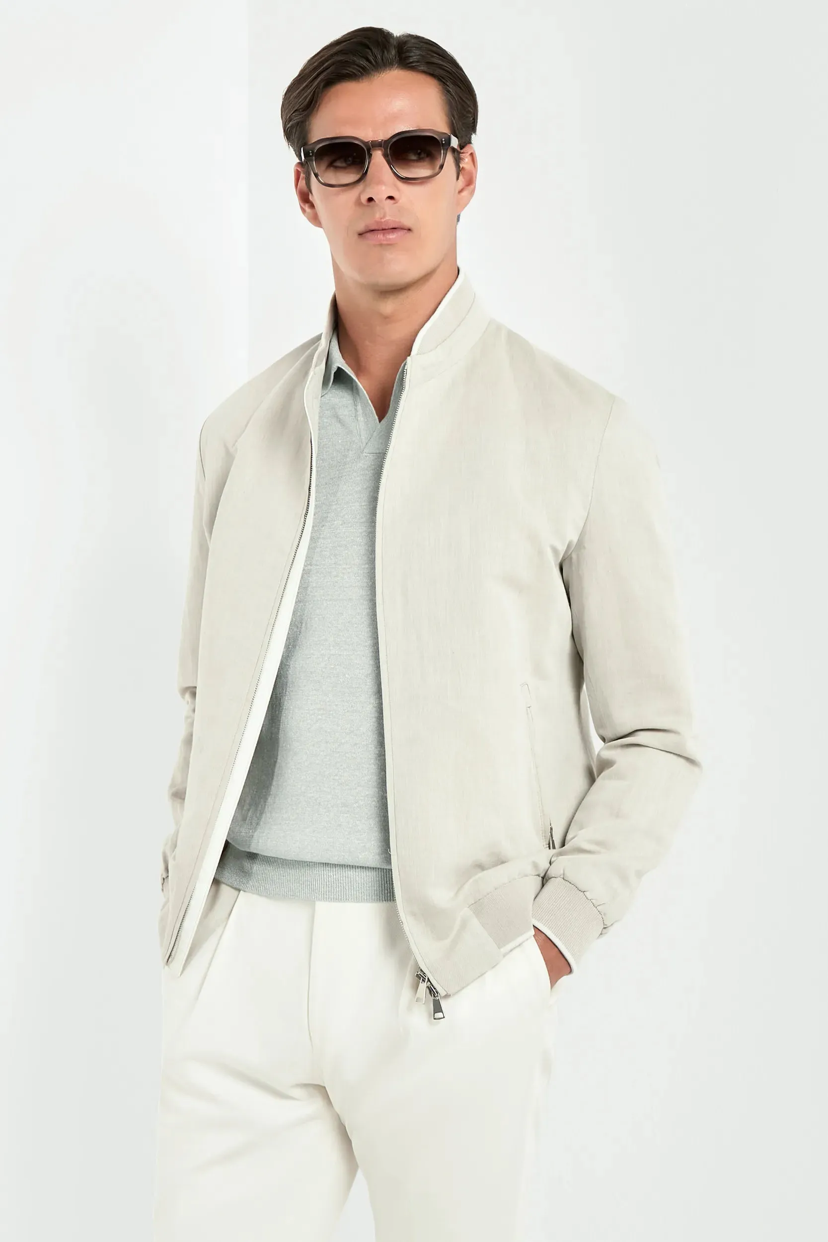 Sand linen and cotton bomber - Made in Italy sold by Pini Parma product image thumbnail 5