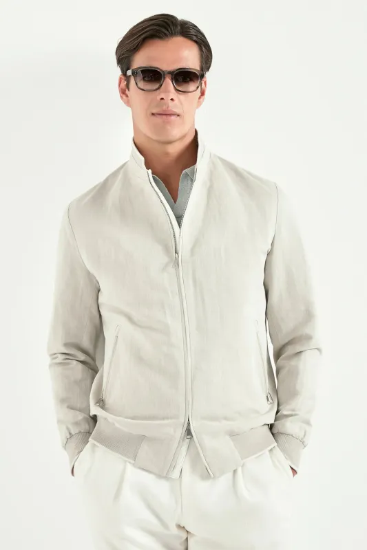 Sand linen and cotton bomber - Made in Italy made by Pini Parma