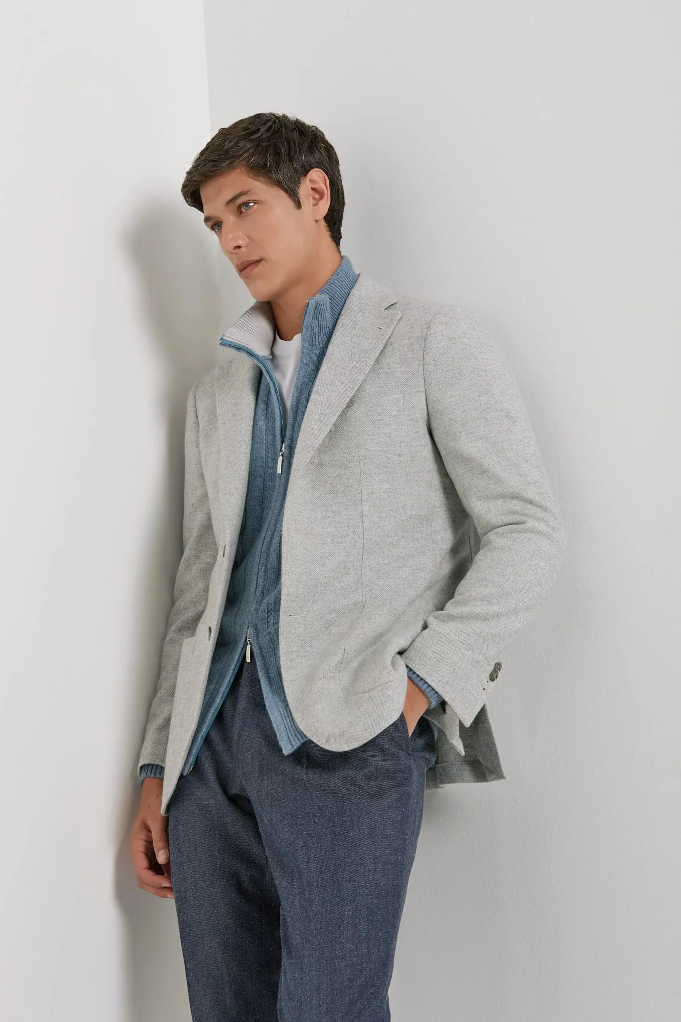 Light grey herringbone jacket - Made in Italy sold by Pini Parma
