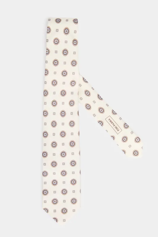 Off-white micro floral tie - Made in Italy made by Pini Parma