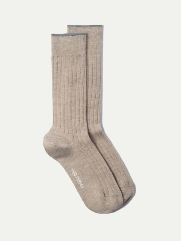 Beige - Super durable Wool short socks - Made in Italy sold by Pini Parma