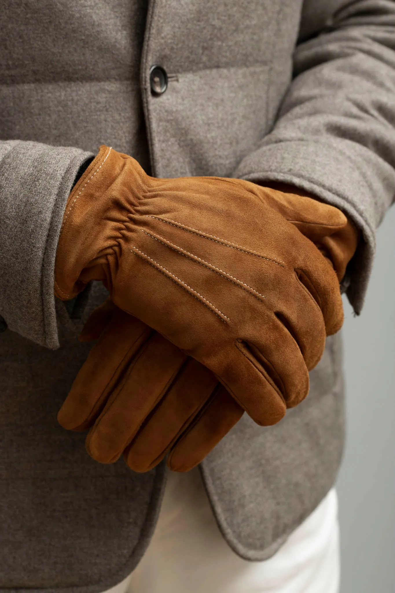 Nocciola Cashmere Lined Suede Gloves - Made in Italy sold by Pini Parma