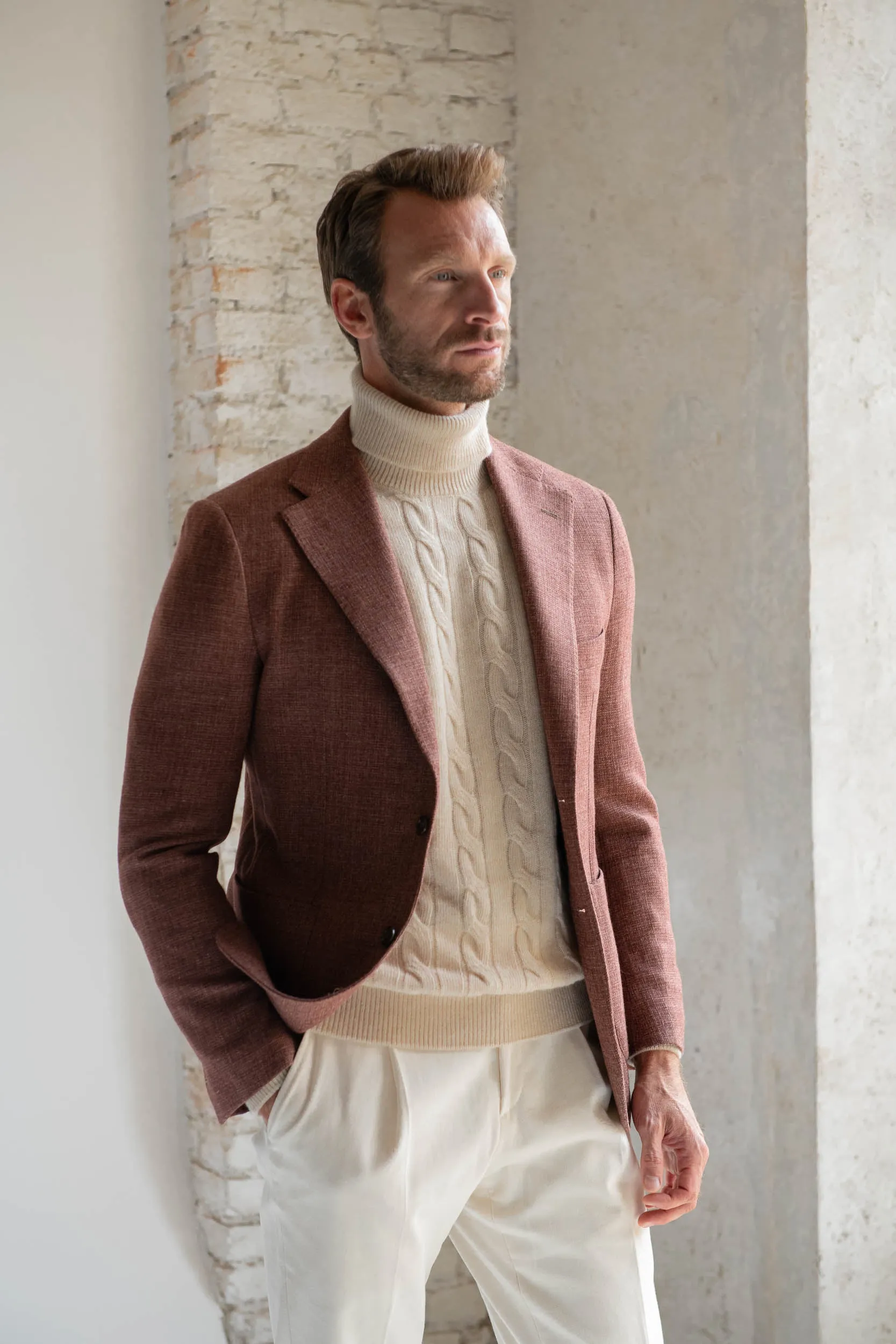 Brick jacket in wool, cotton and silk - Made in Italy sold by Pini Parma
