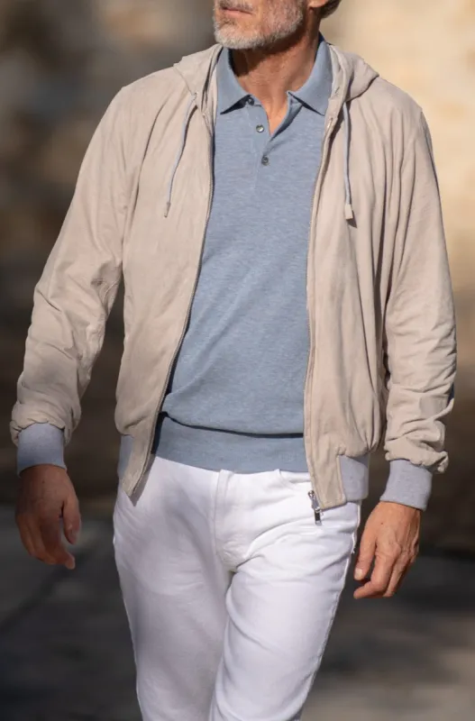 Stone suede hooded bomber jacket – Made in Italy sold by Pini Parma