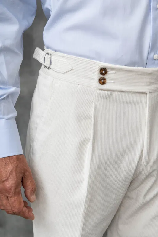 White corduroy Soragna trousers - Made in Italy sold by Pini Parma