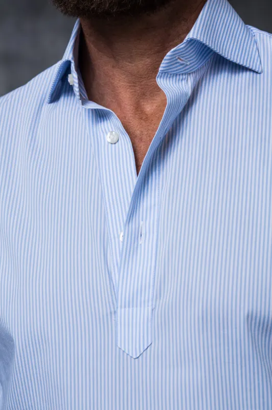 Light blue striped popover shirt - Made in Italy sold by Pini Parma