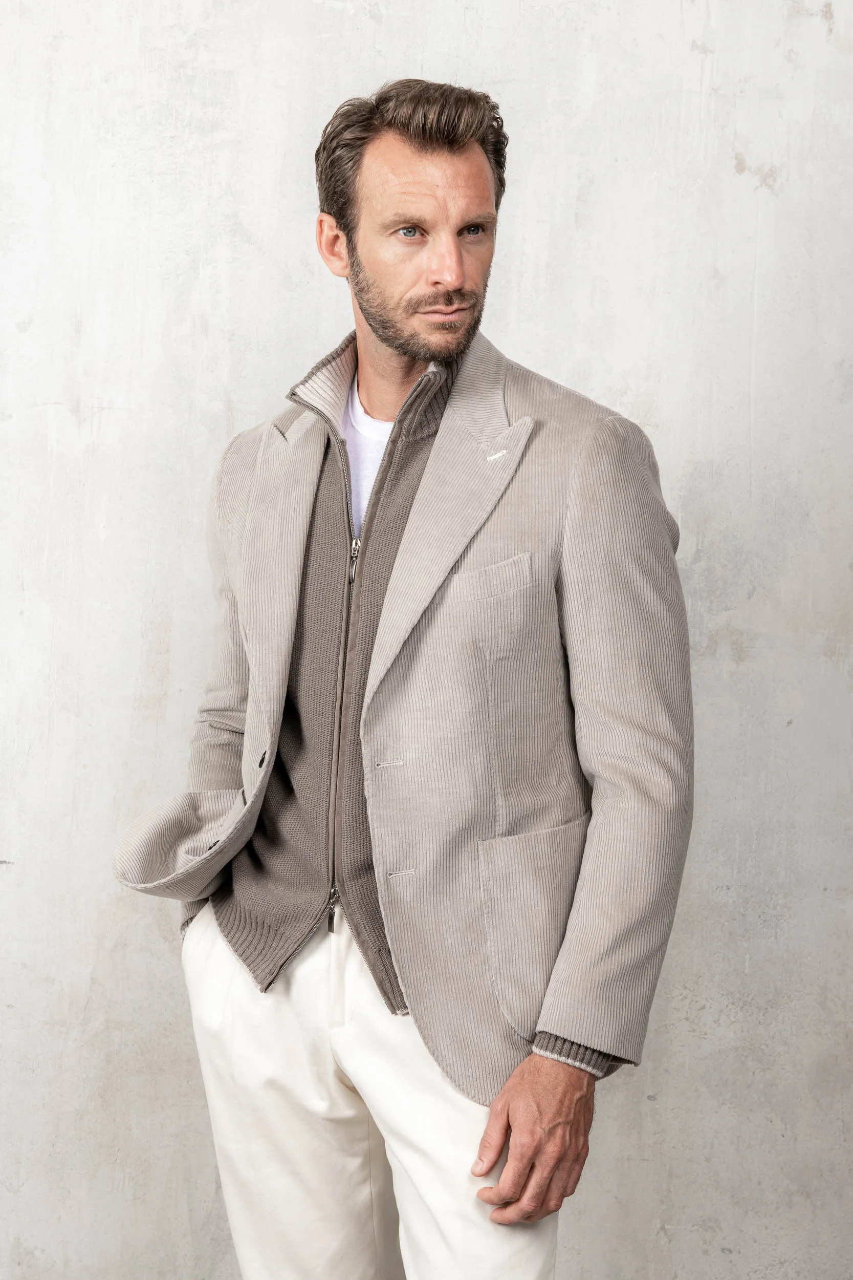 Beige corduroy jacket "Soragna Collection" - Made in Italy sold by Pini Parma