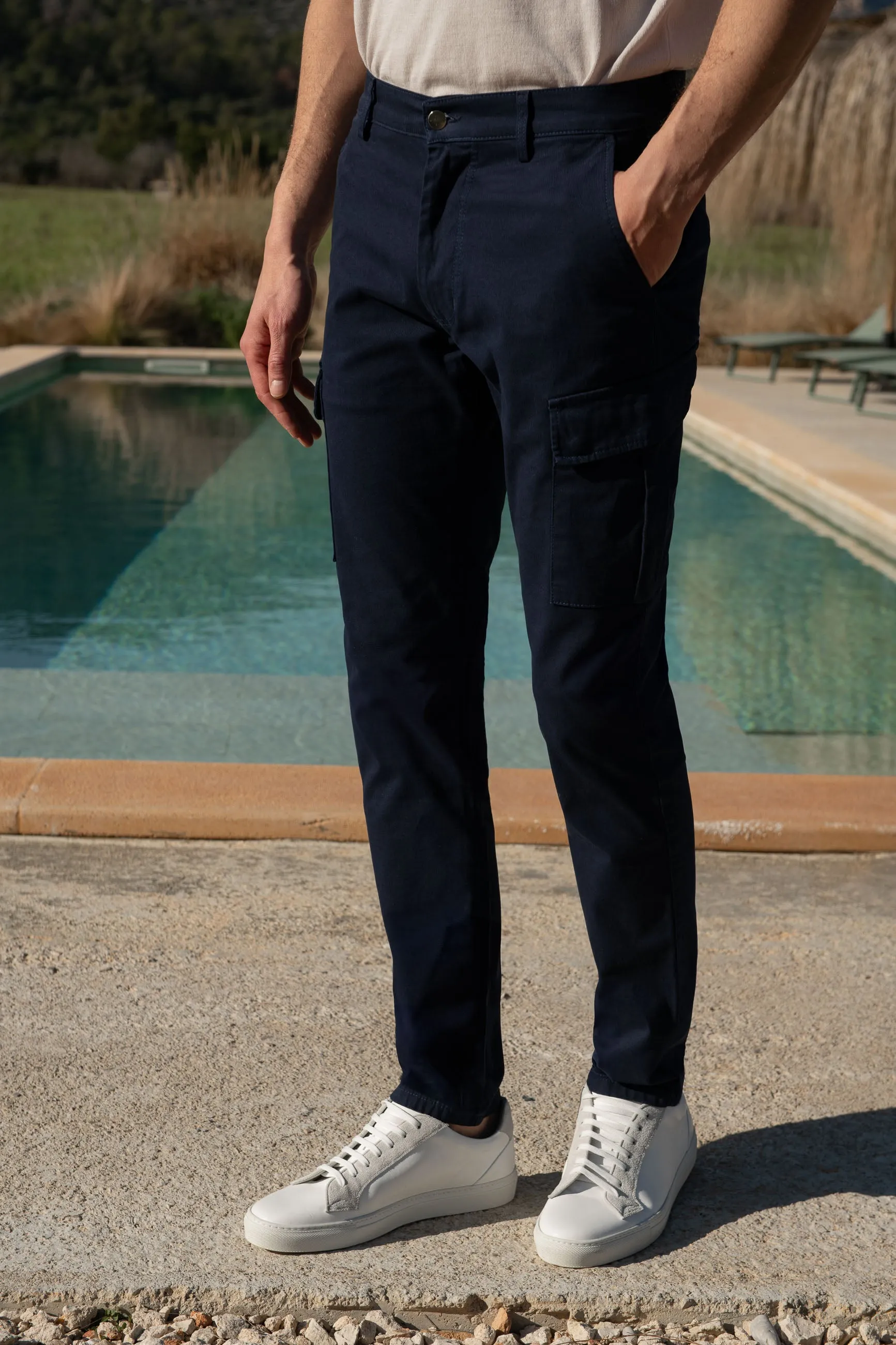 Blue stretch cotton cargo - Made in Italy sold by Pini Parma