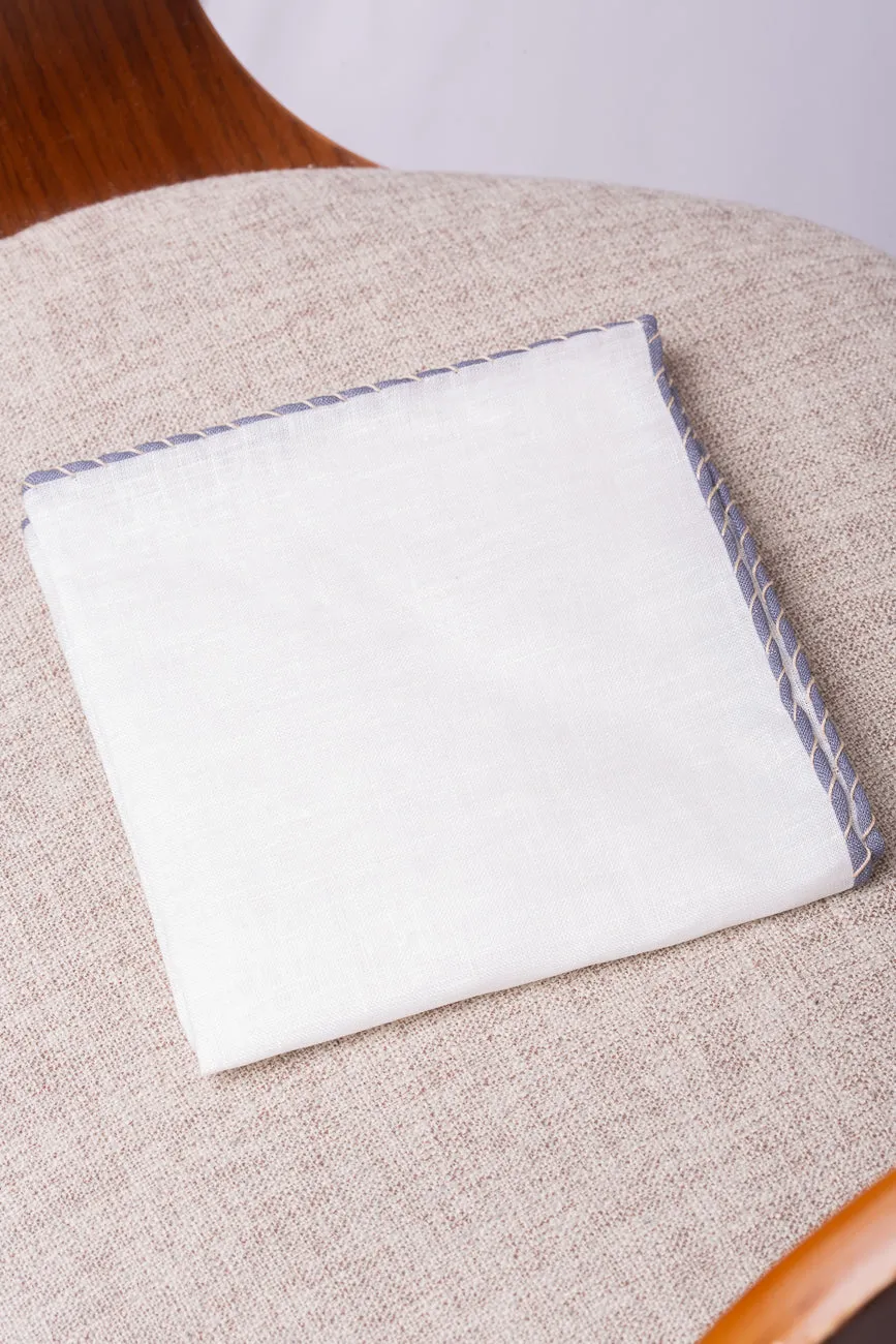 White linen pocket square with grey and beige edges - Made in Italy sold by Pini Parma product image thumbnail 4