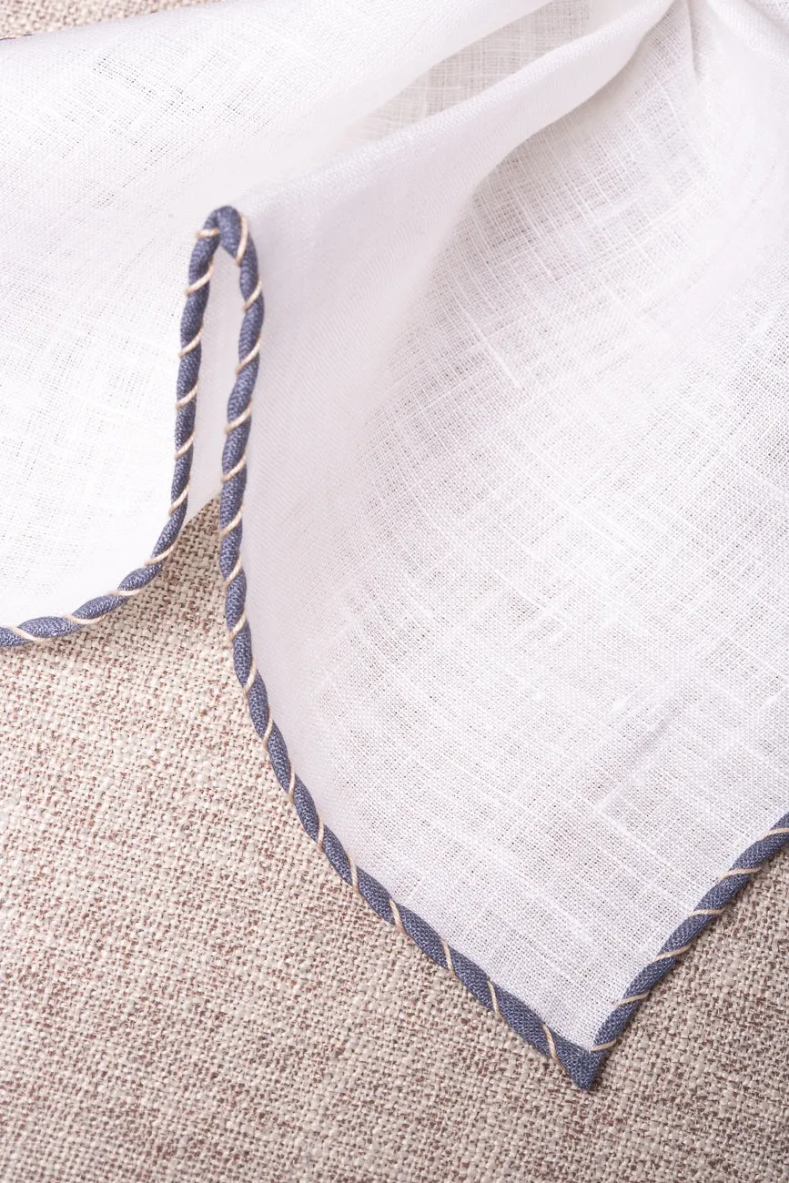 White linen pocket square with grey and beige edges - Made in Italy sold by Pini Parma product image thumbnail 2