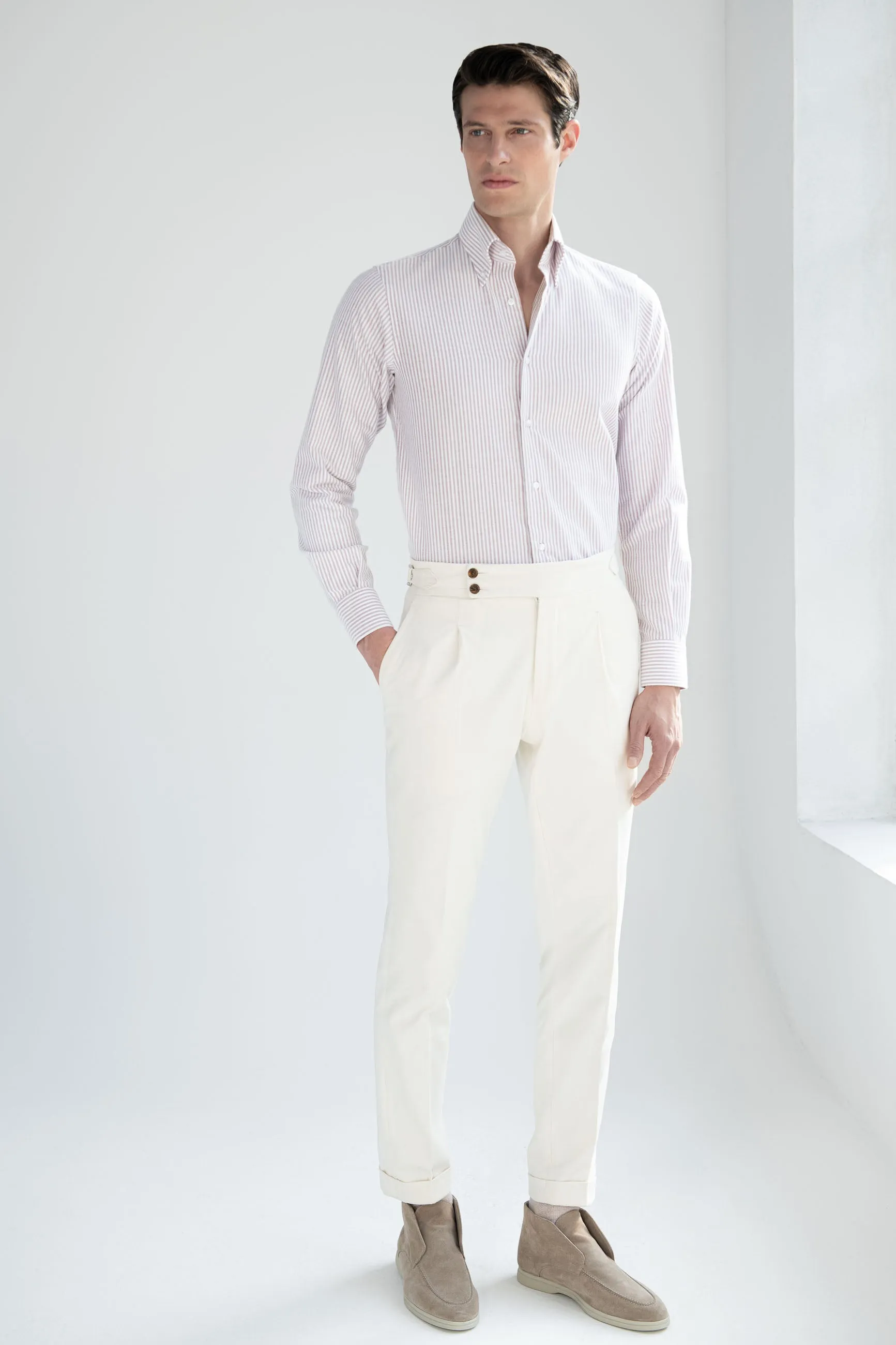 Red striped soft oxford button down shirt - Made In Italy sold by Pini Parma product image thumbnail 3