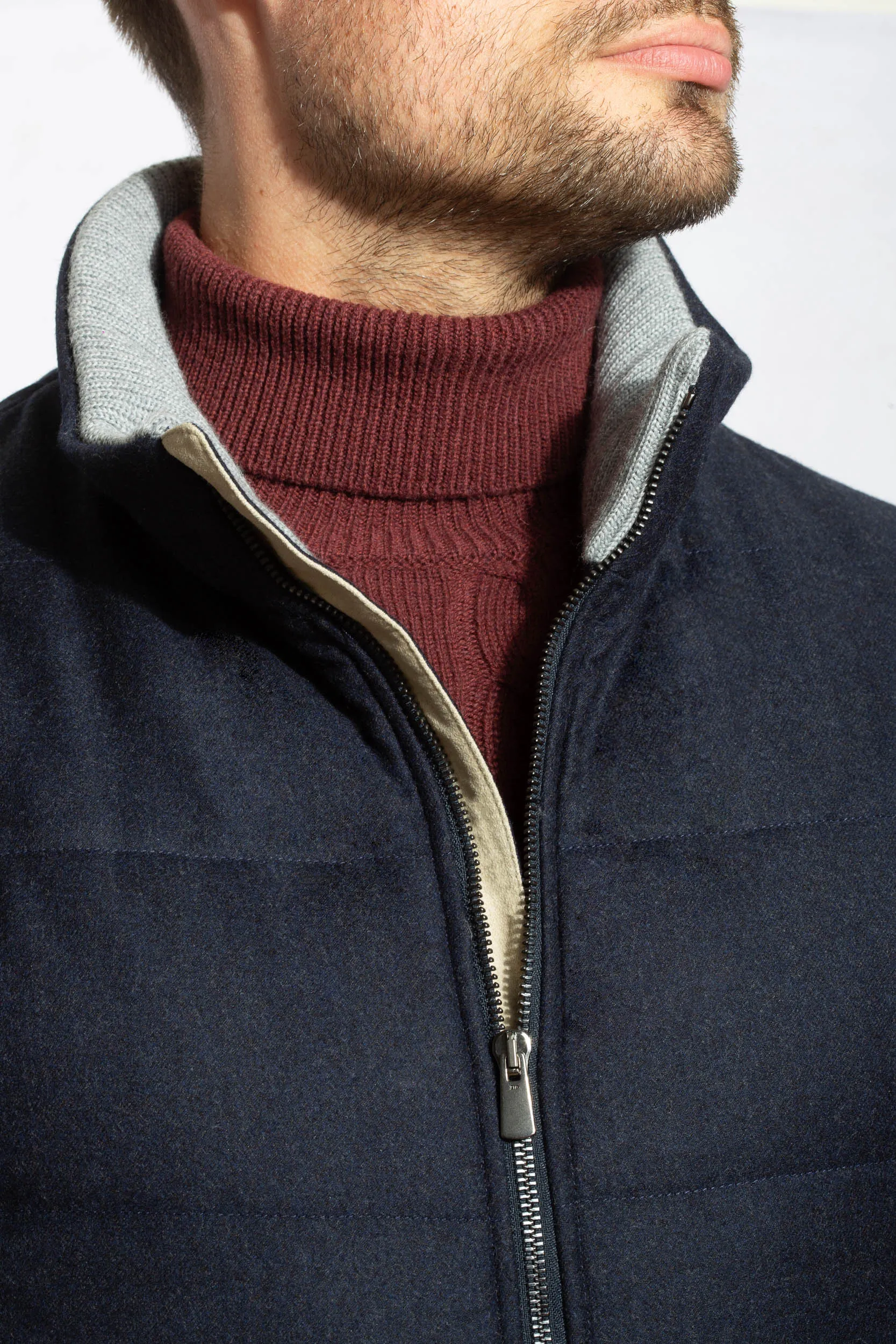 Blue vest with zip in Loro Piana wool with Rain System®– Made in Italy sold by Pini Parma product image thumbnail 2