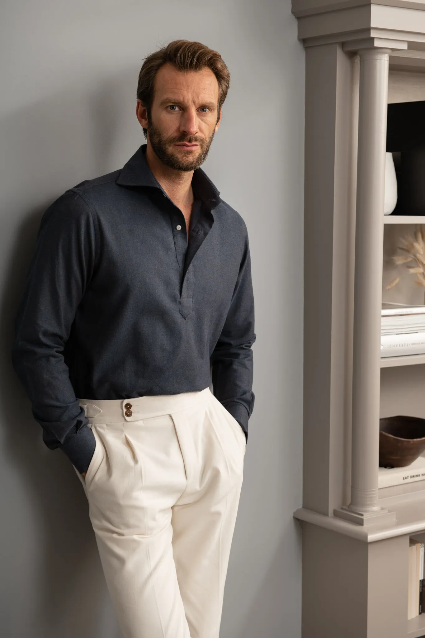 Blue Popover Shirt - Flannel Touch - Made in Italy sold by Pini Parma product image thumbnail 5