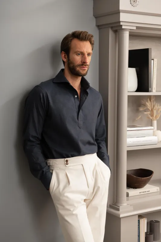 Blue Popover Shirt - Flannel Touch - Made in Italy sold by Pini Parma