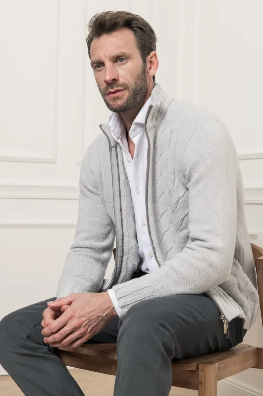 Off-white cable zip cardigan – Made in Italy sold by Pini Parma