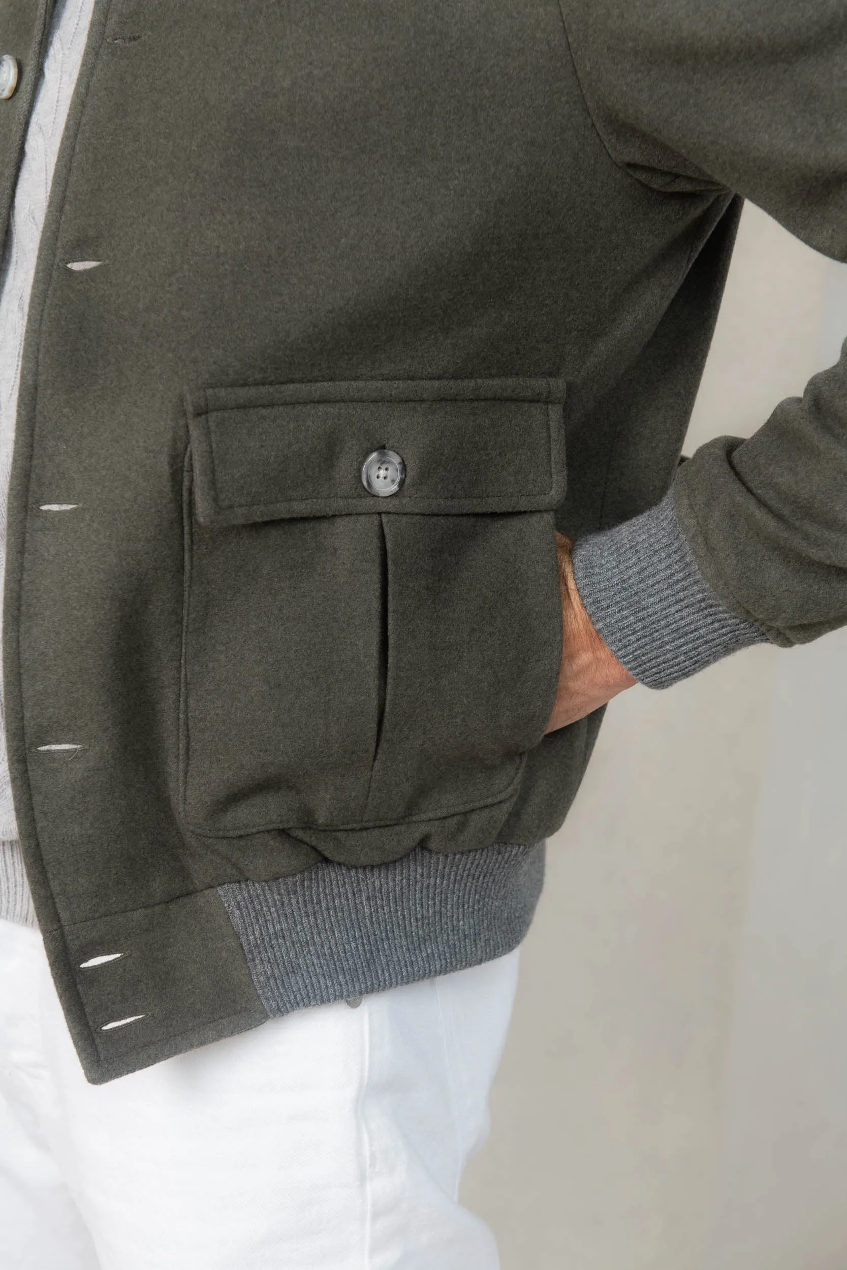 Green Super 180's wool flannel bomber jacket – Made in Italy sold by Pini Parma product image thumbnail 5