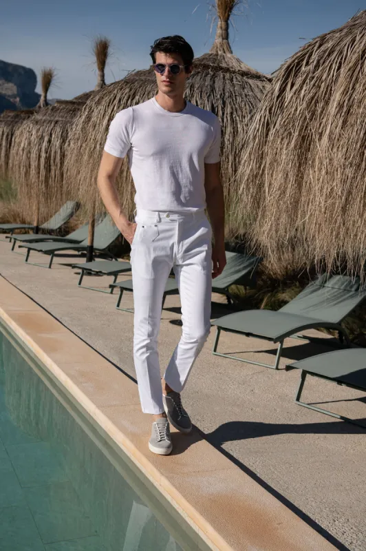 White cotton Sirmione trousers - Made in Italy sold by Pini Parma