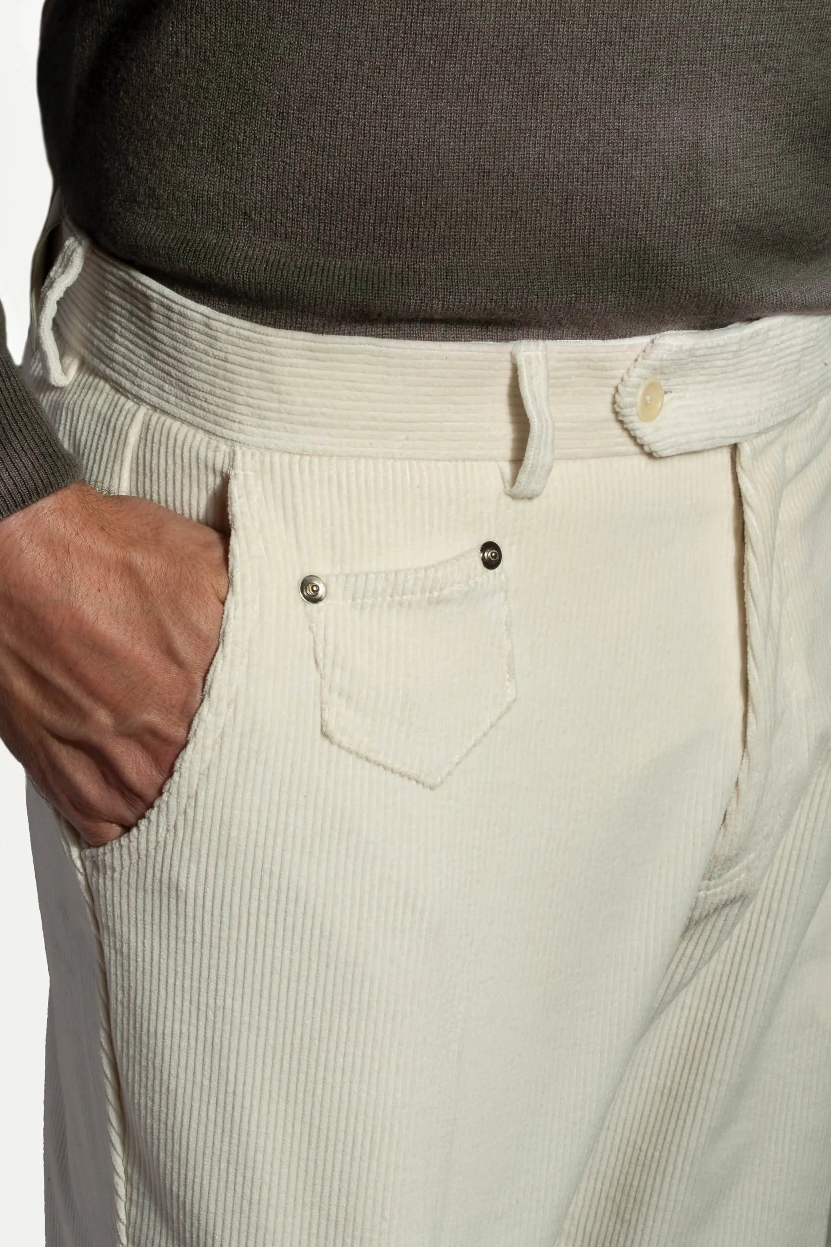 Off-white corduroy Sirmione trousers - Made in Italy sold by Pini Parma