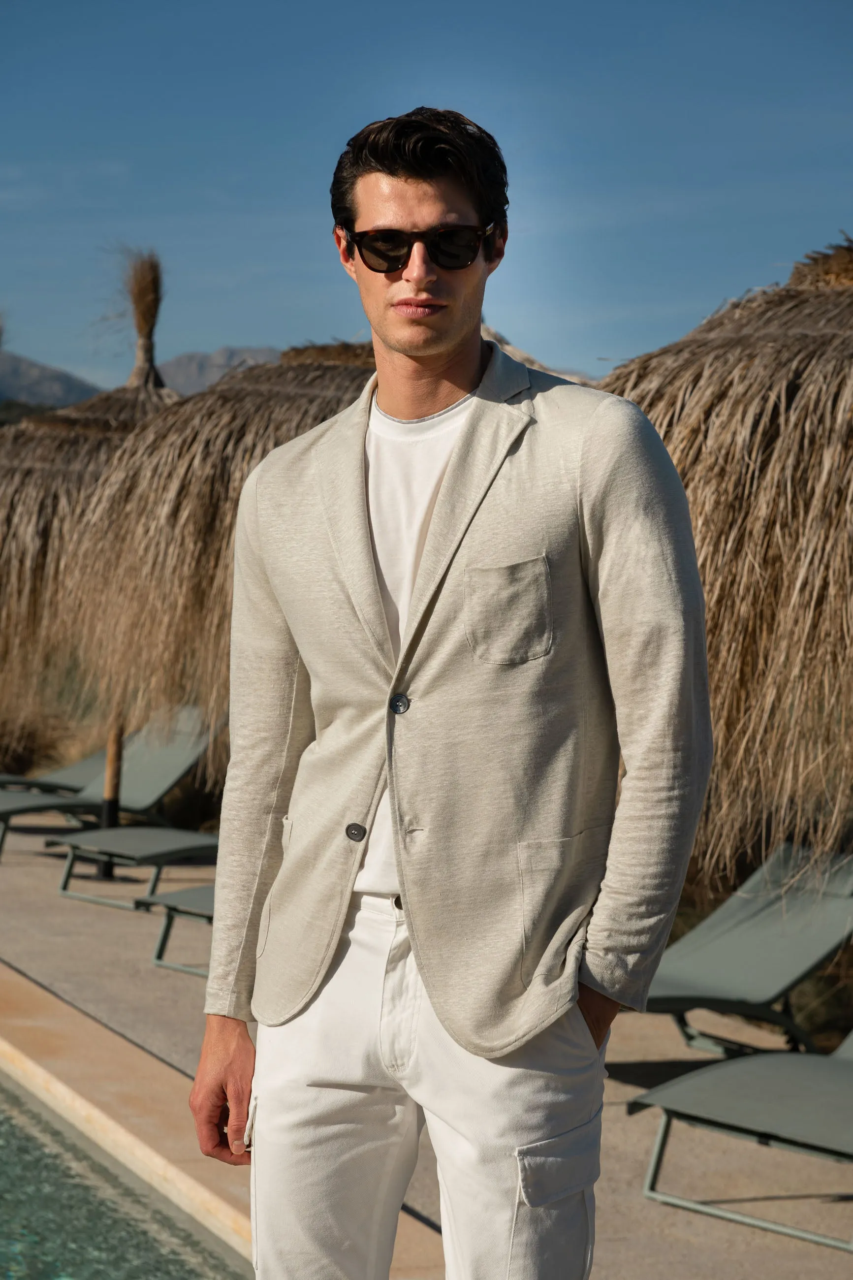Stone linen knitted jacket - Made in Italy sold by Pini Parma