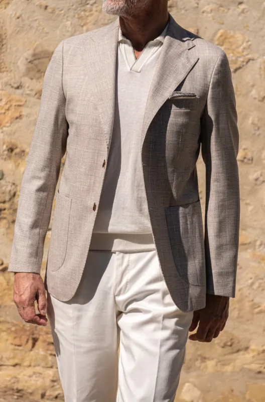 Beige Prince of Wales jacket - Made in Italy sold by Pini Parma