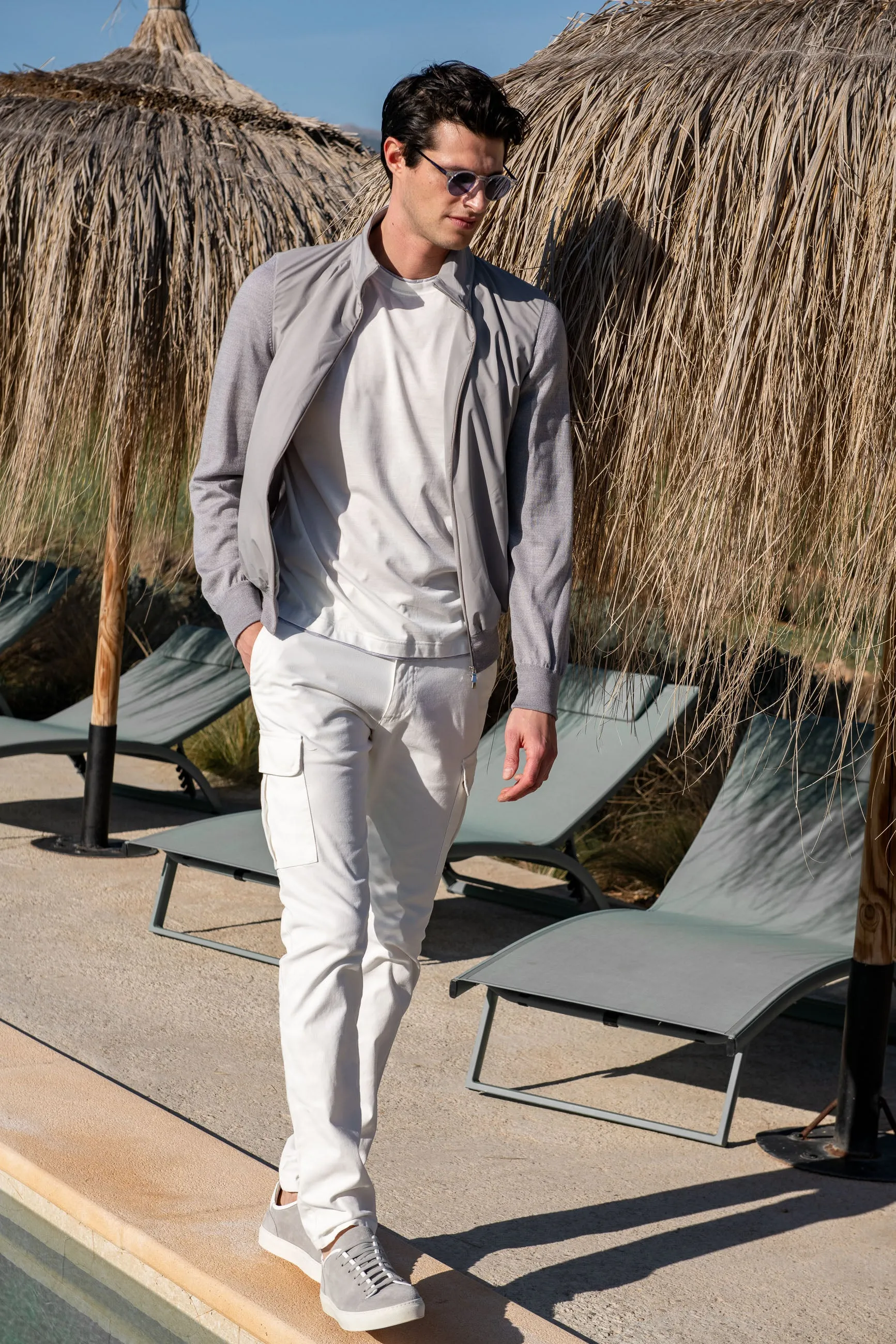 Light grey knit & nylon bomber jacket – Made in Italy sold by Pini Parma product image thumbnail 5