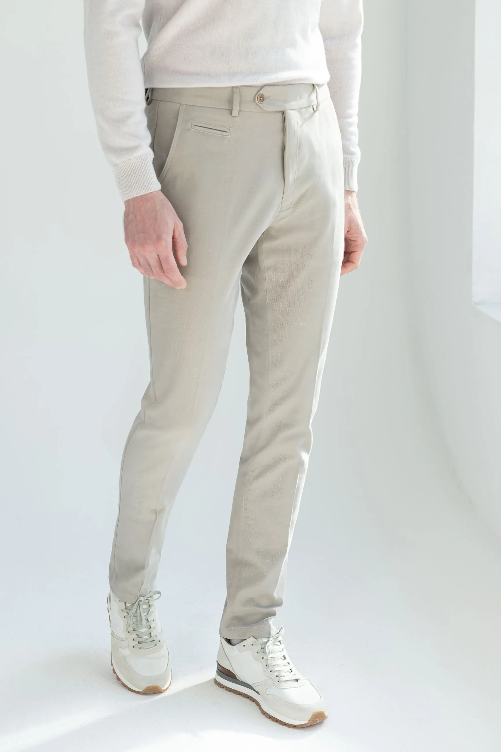 Mastic cotton and cashmere Garda trousers - Made in Italy sold by Pini Parma