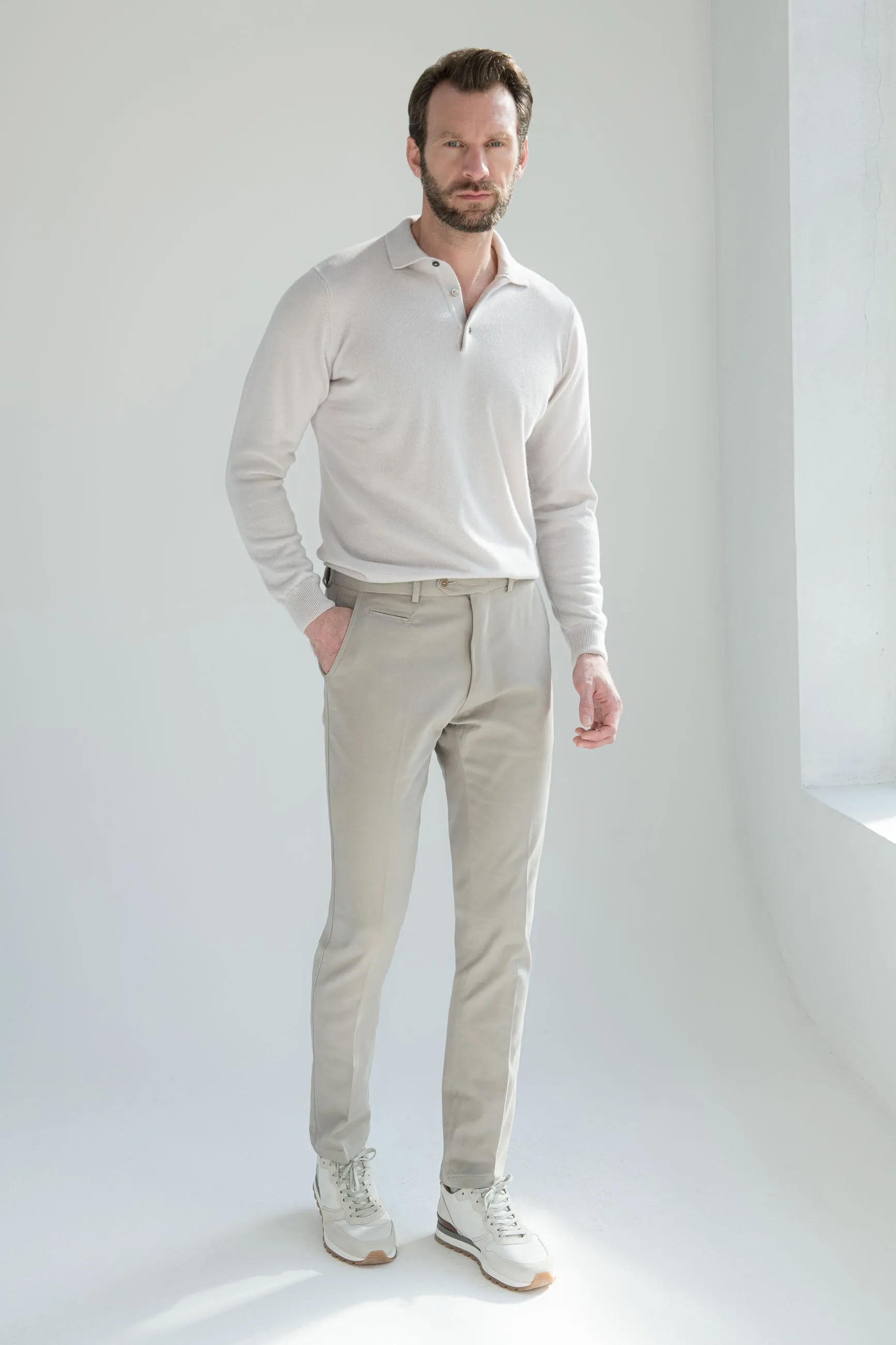 Mastic cotton and cashmere Garda trousers - Made in Italy sold by Pini Parma product image thumbnail 4