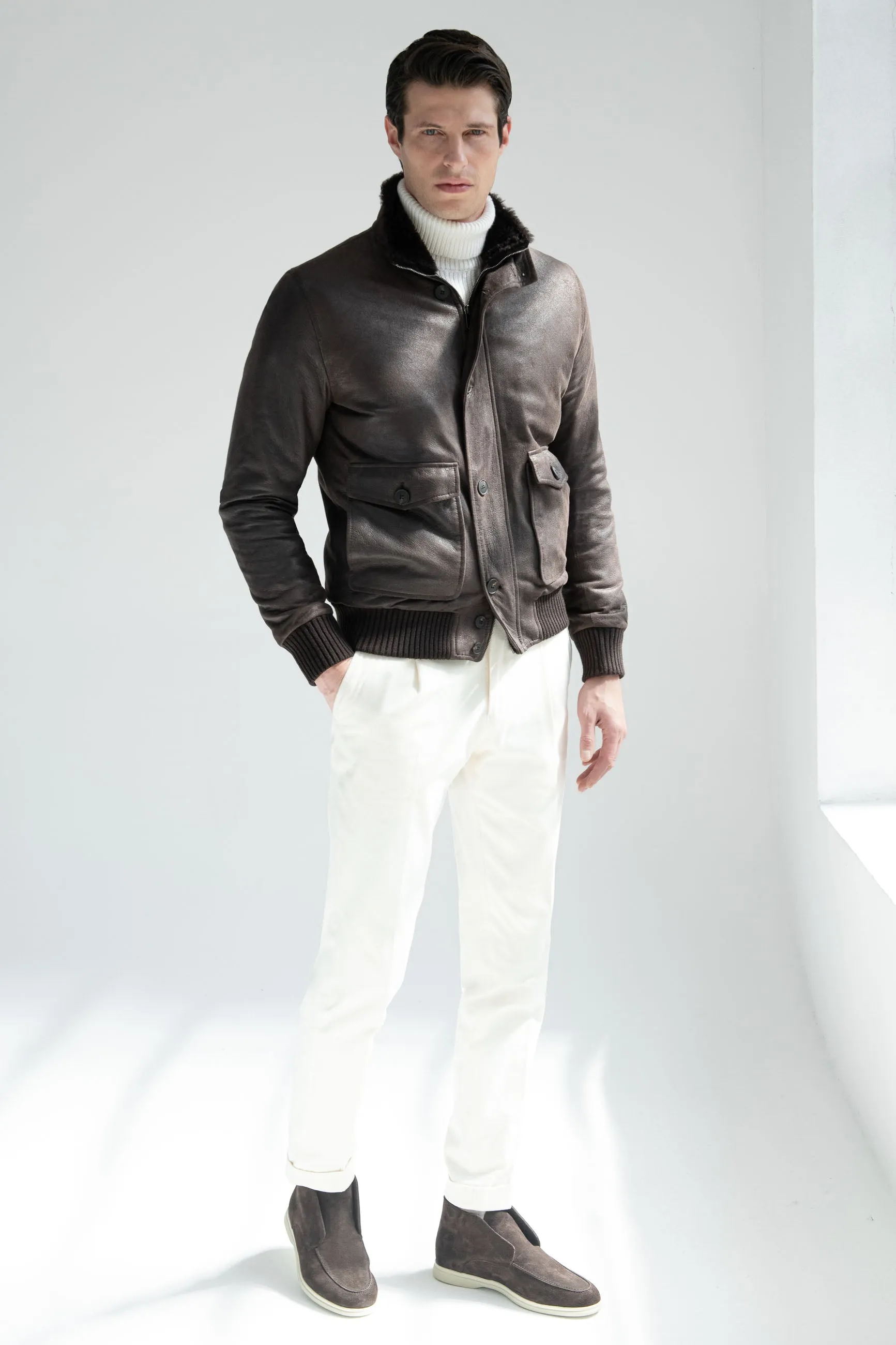 Brown leather bomber – Made in Italy sold by Pini Parma product image thumbnail 5