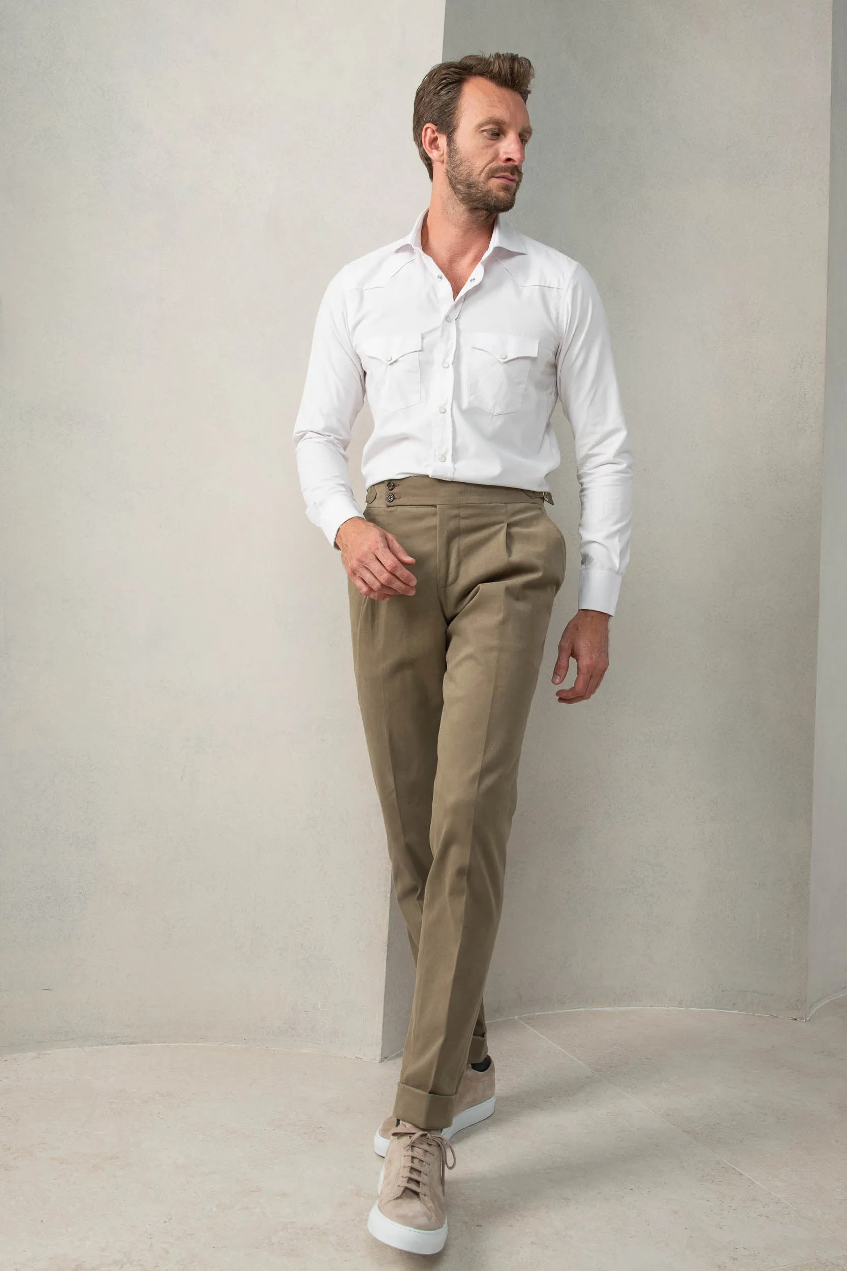 Taupe cotton Soragna trousers - Made in Italy sold by Pini Parma product image thumbnail 2