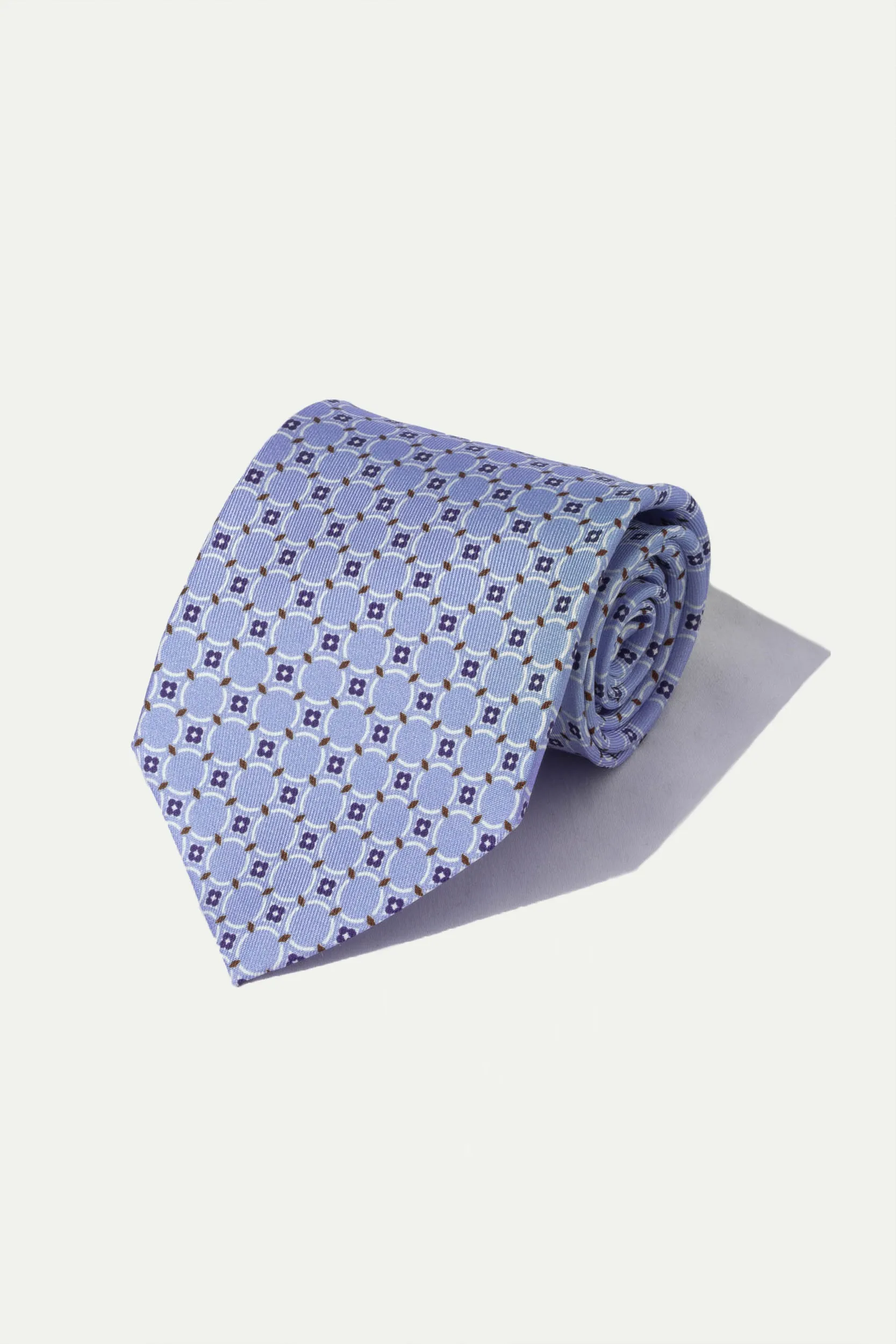 Light blue fancy printed silk tie - Made In Italy sold by Pini Parma