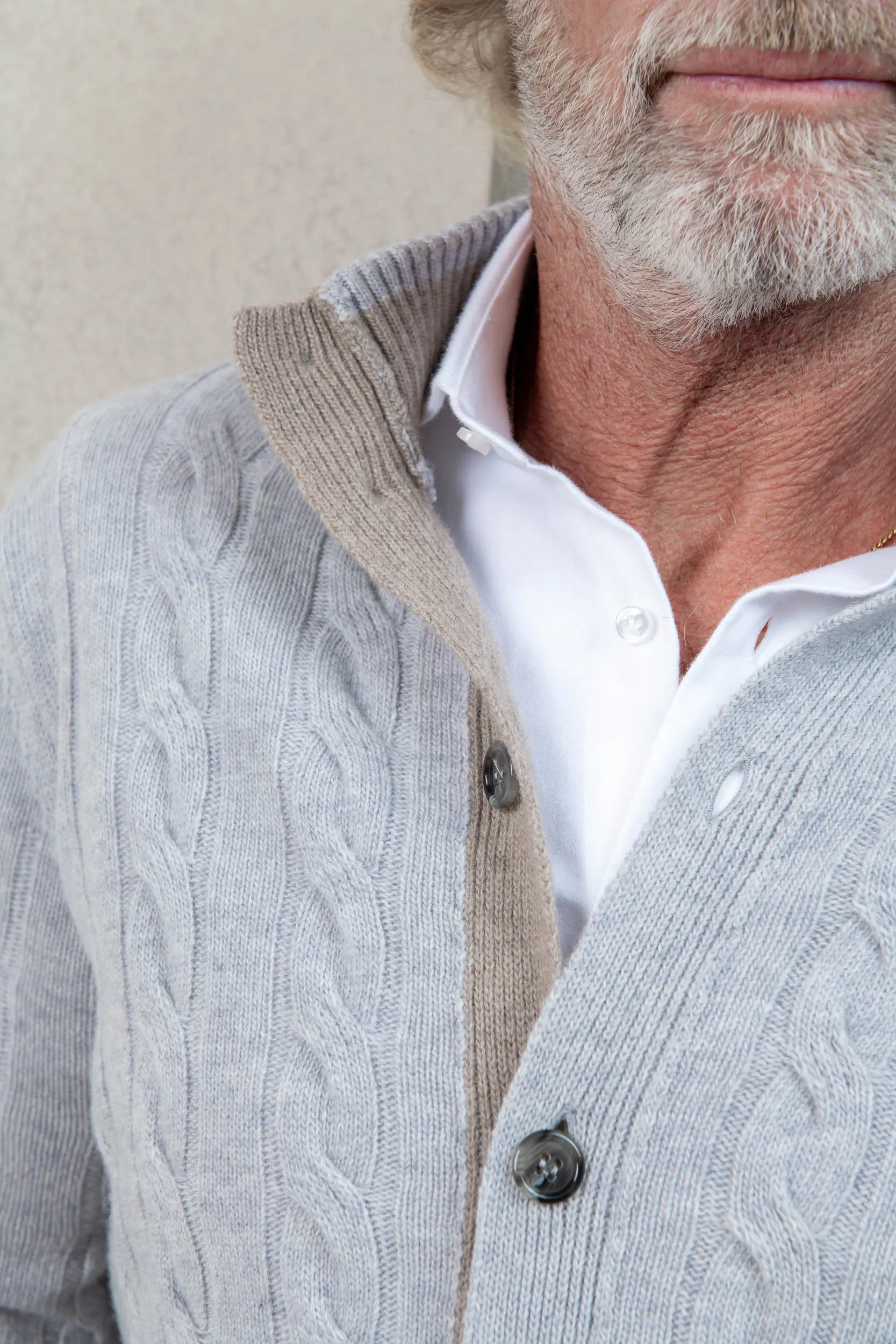 Light grey cable knit cardigan – Made in Italy sold by Pini Parma product image thumbnail 2