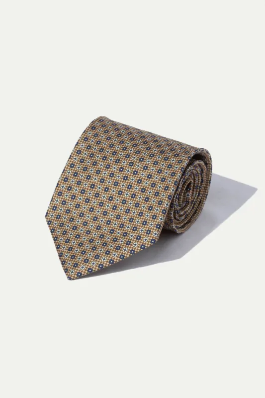 Ochre micro fancy silk tie - Made In Italy sold by Pini Parma
