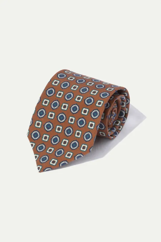 Rusty fancy printed silk tie - Made In Italy sold by Pini Parma
