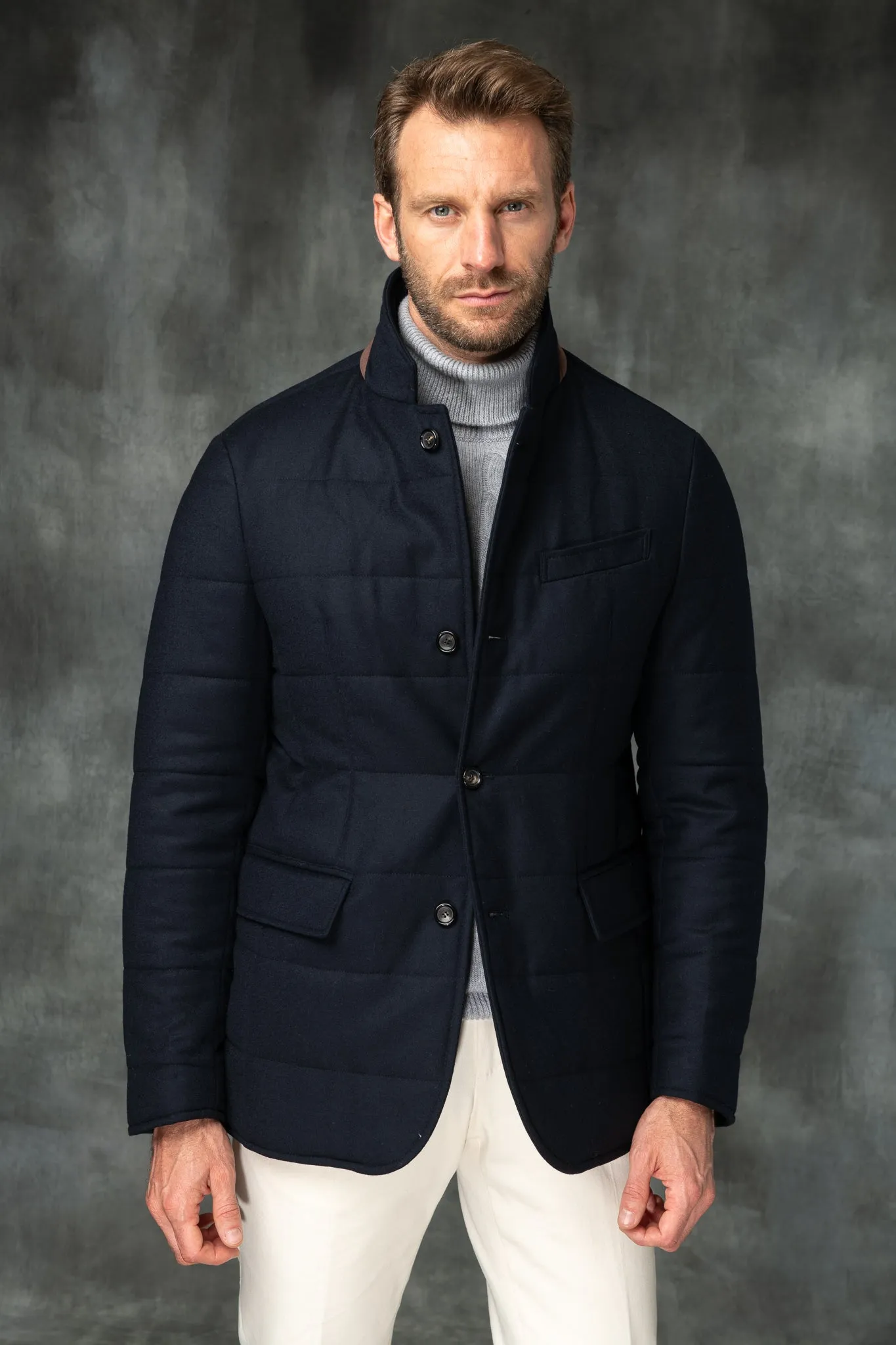 Blue down jacket in wool & cashmere – Made in Italy sold by Pini Parma product image thumbnail 5